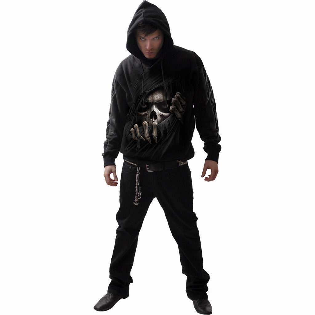 Spiral Unisex Pullover Hoodie: Grim Ripper (Black) (Back & Sleeve Print)