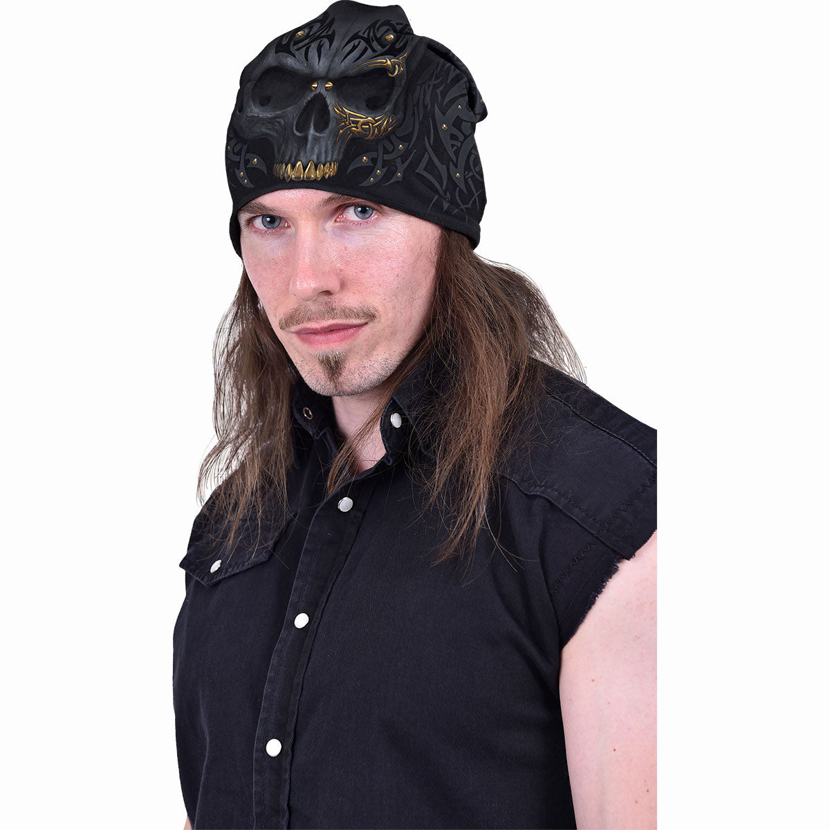 Spiral Unisex Beanie Hat: Black Gold (Black)
