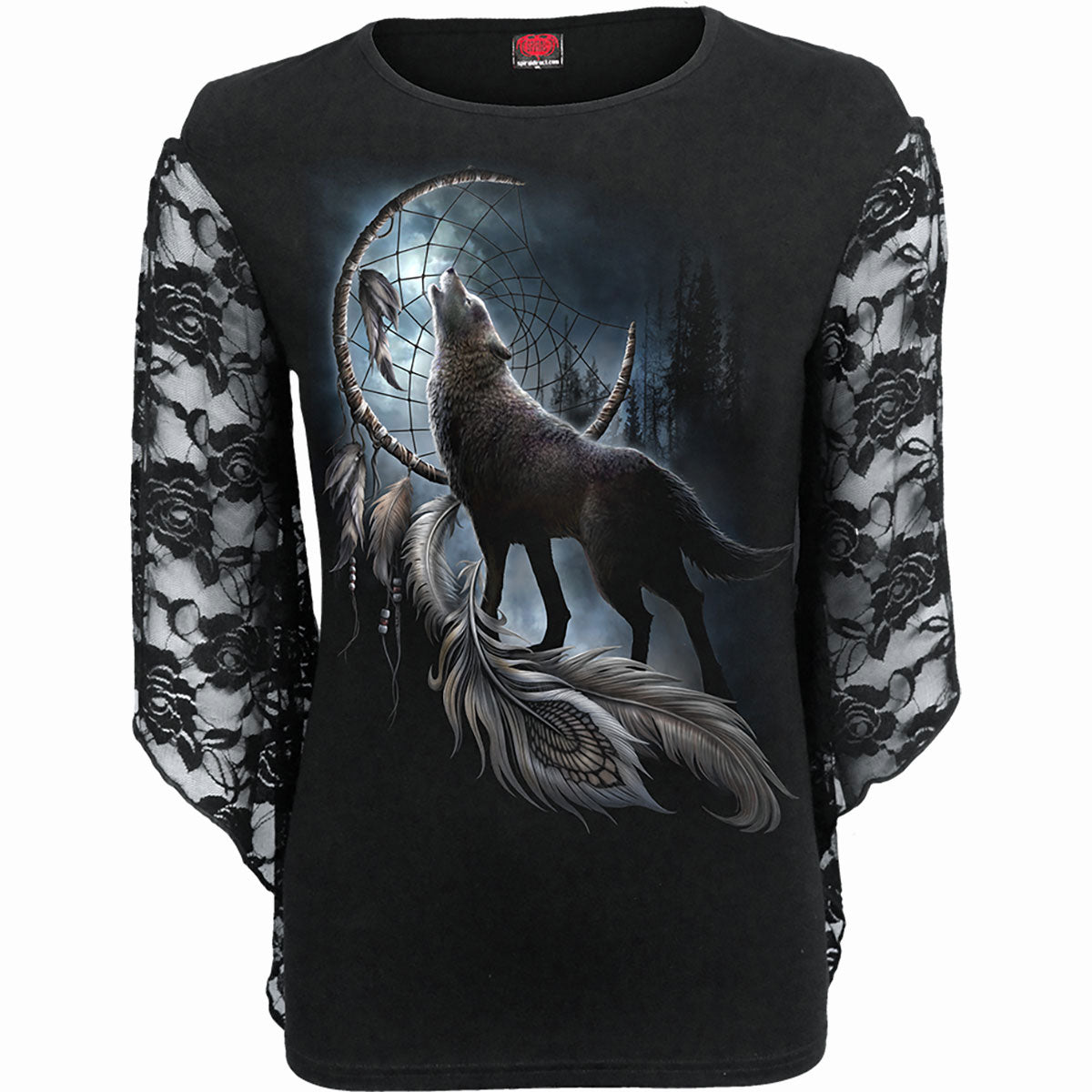 Spiral Ladies Rose Lace Sleeve Top: From Darkness (Black)