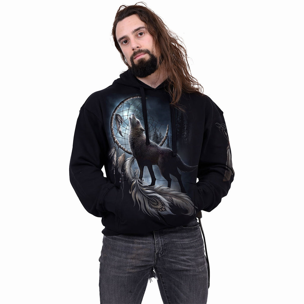 Spiral Unisex Pullover Hoodie: From Darkness (Black) (Back & Sleeve Print)