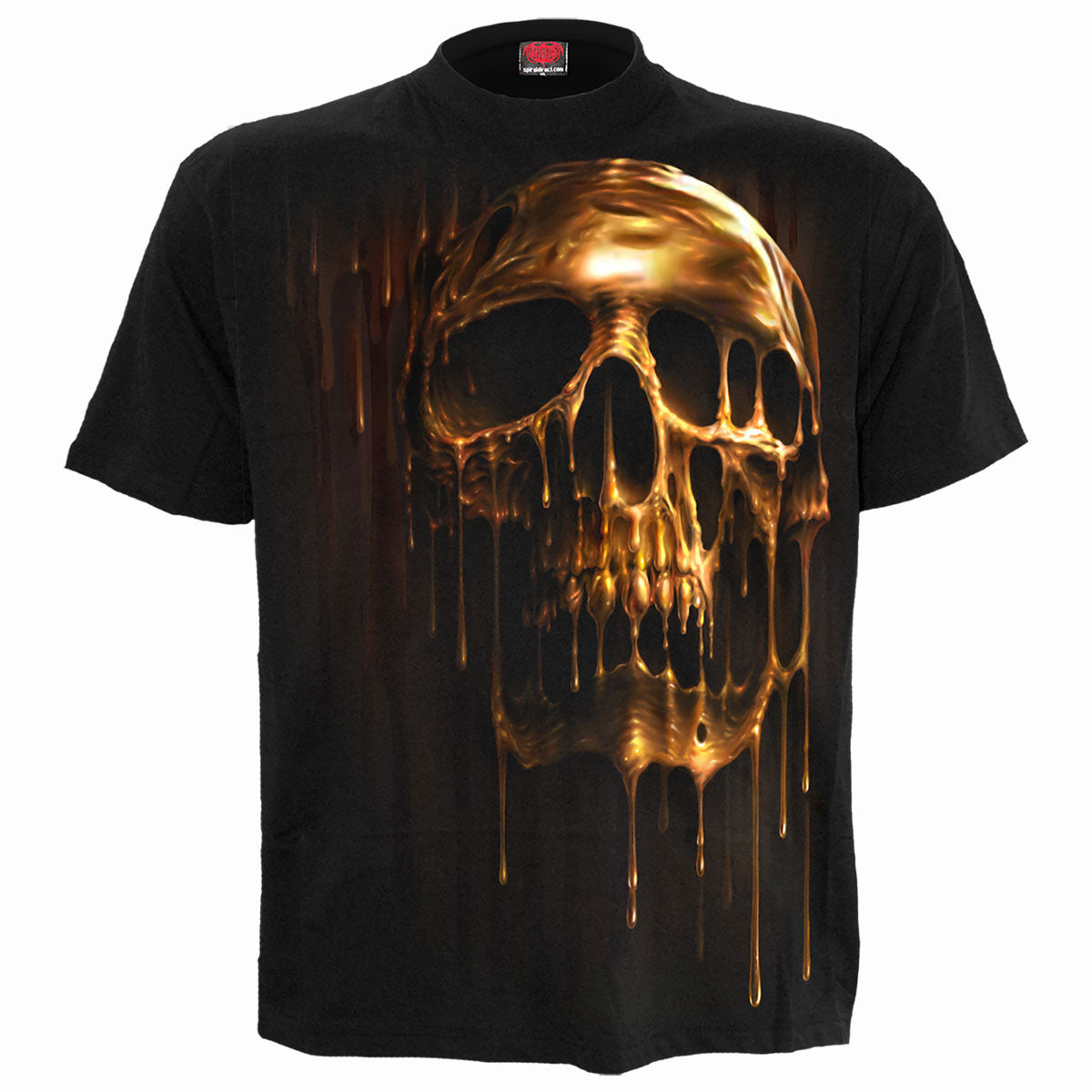 Spiral Unisex T-Shirt: Dripping Gold (Black) (Back Print)