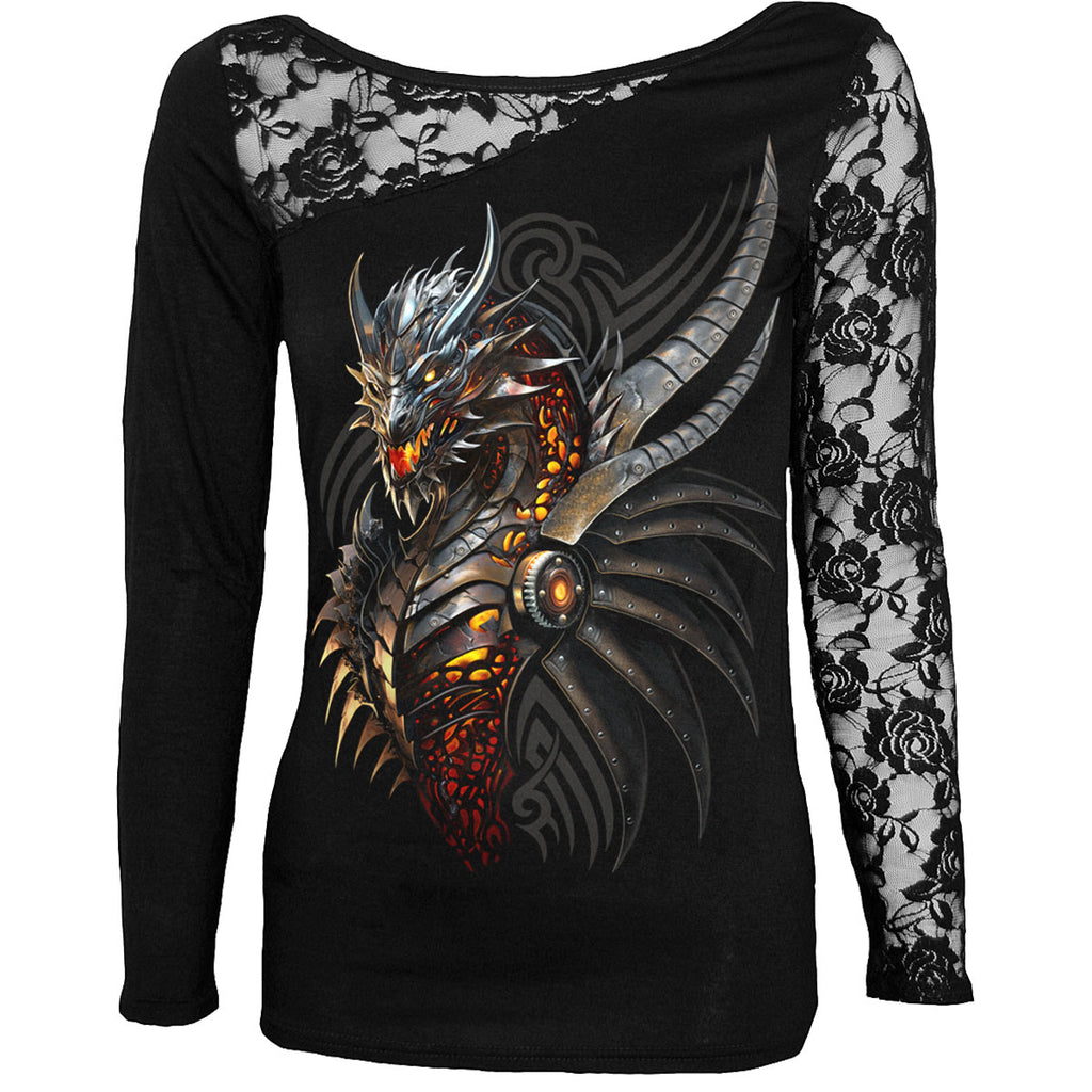 Spiral Ladies Lace One Shoulder Top: Razor Back (Black)
