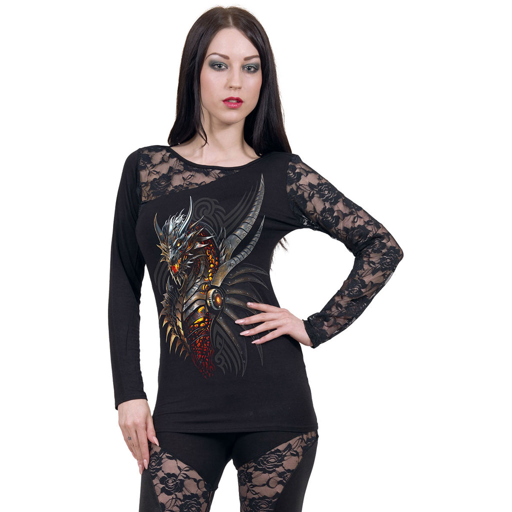 Spiral Ladies Lace One Shoulder Top: Razor Back (Black)