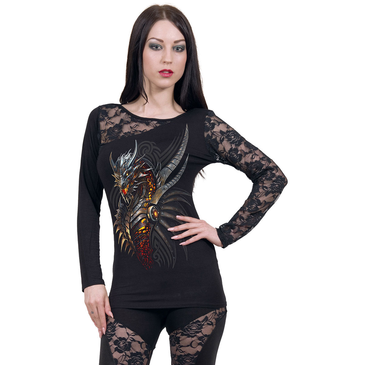 Spiral Ladies Lace One Shoulder Top: Razor Back (Black)
