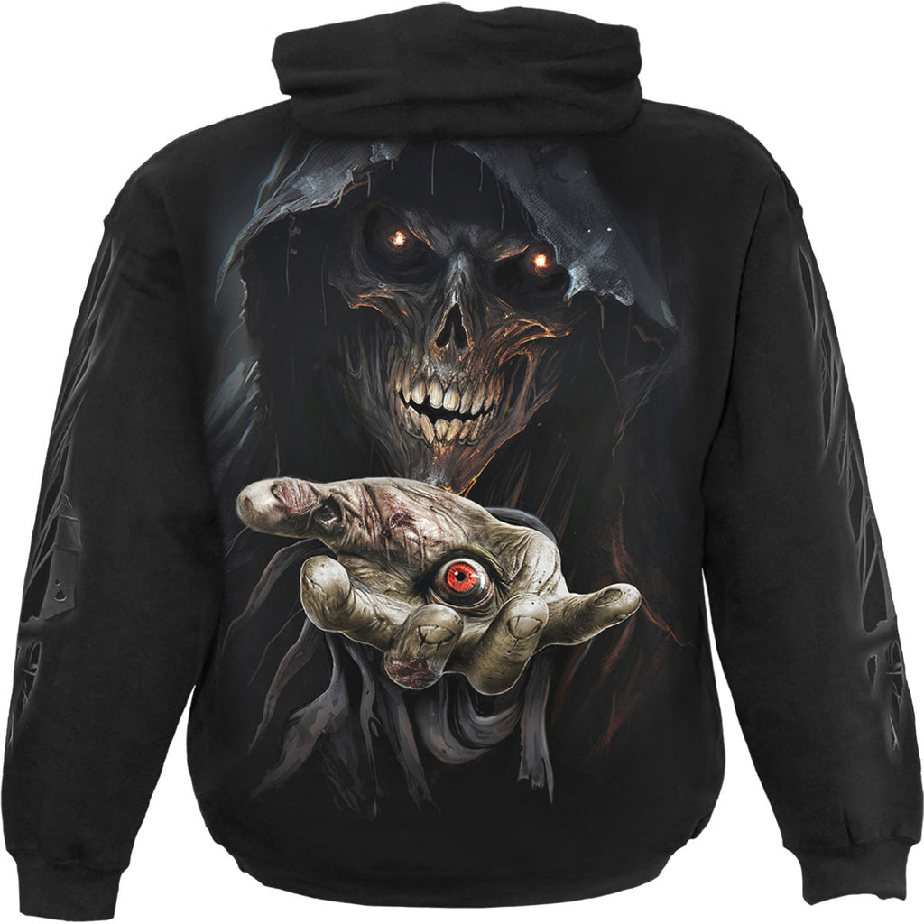 Spiral Unisex Pullover Hoodie: Evil Eye (Black) (Back & Sleeve Print)