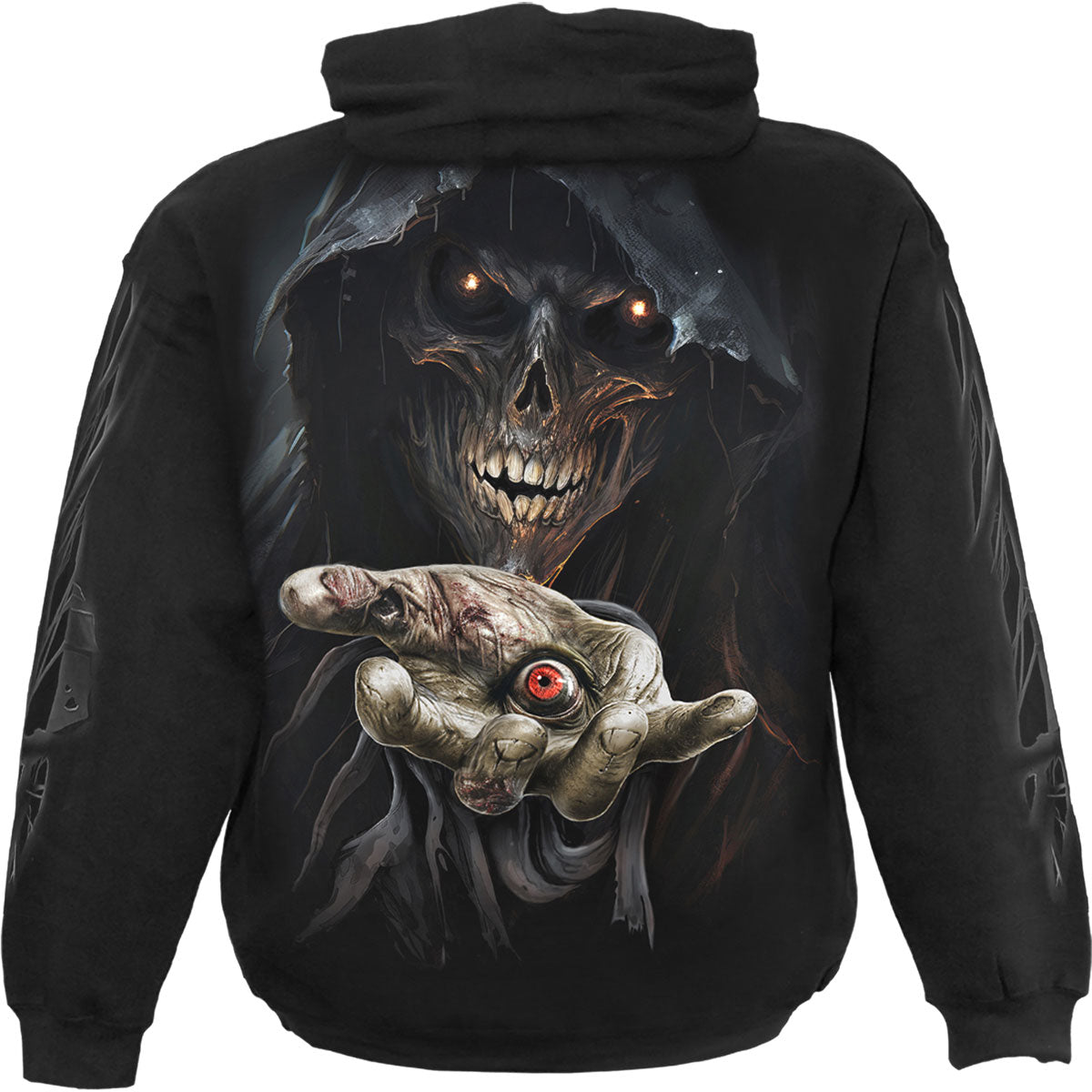 Spiral Unisex Pullover Hoodie: Evil Eye (Black) (Back & Sleeve Print)