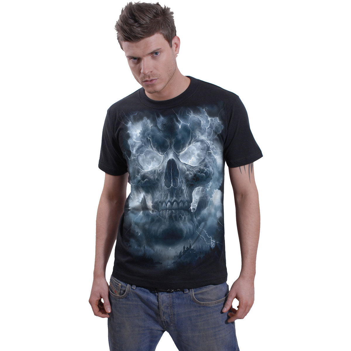 Spiral Unisex T-Shirt: Grave Skies (Black) (Back Print)