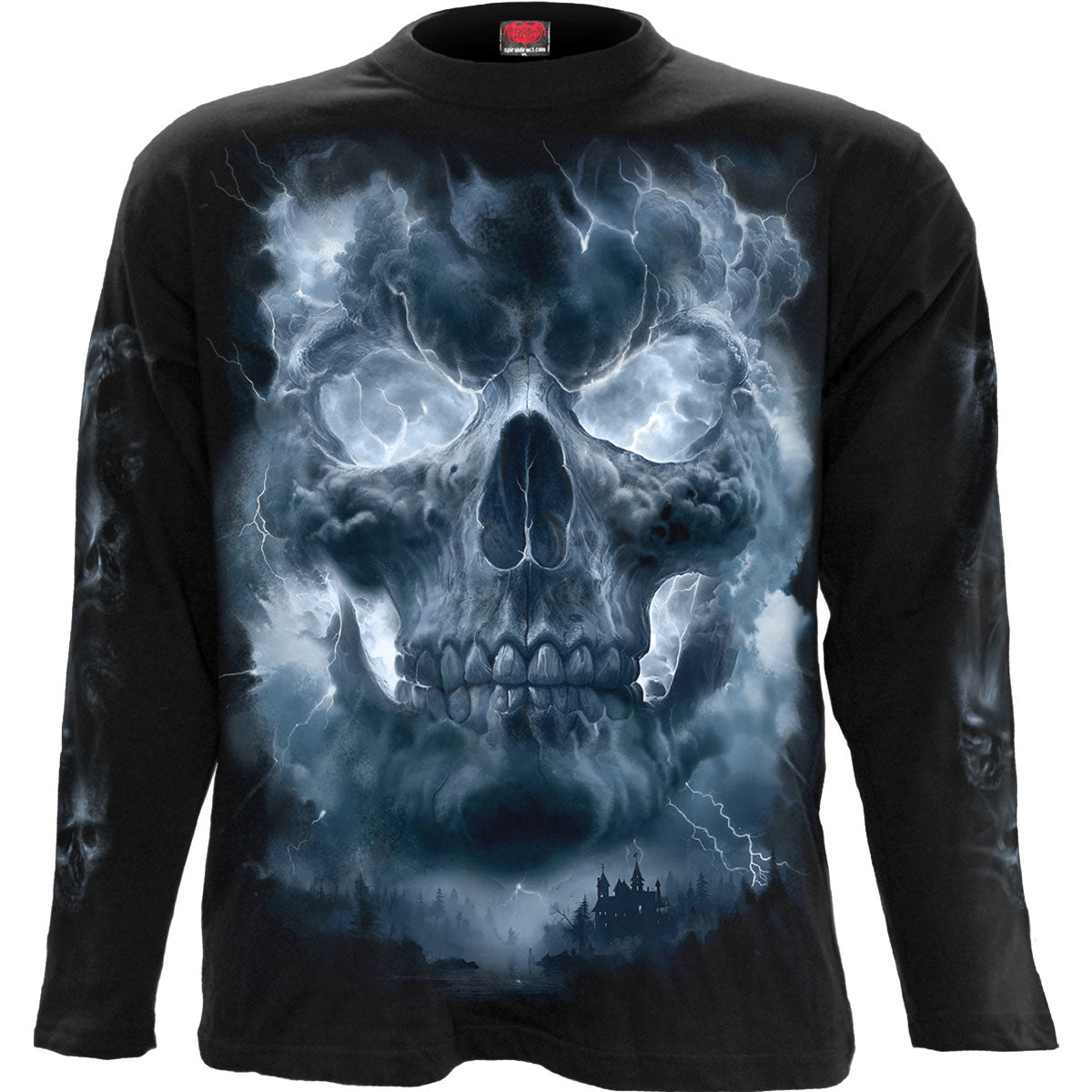 Spiral Unisex Long Sleeve T-Shirt: Grave Skies (Black) (Back & Sleeve Print)