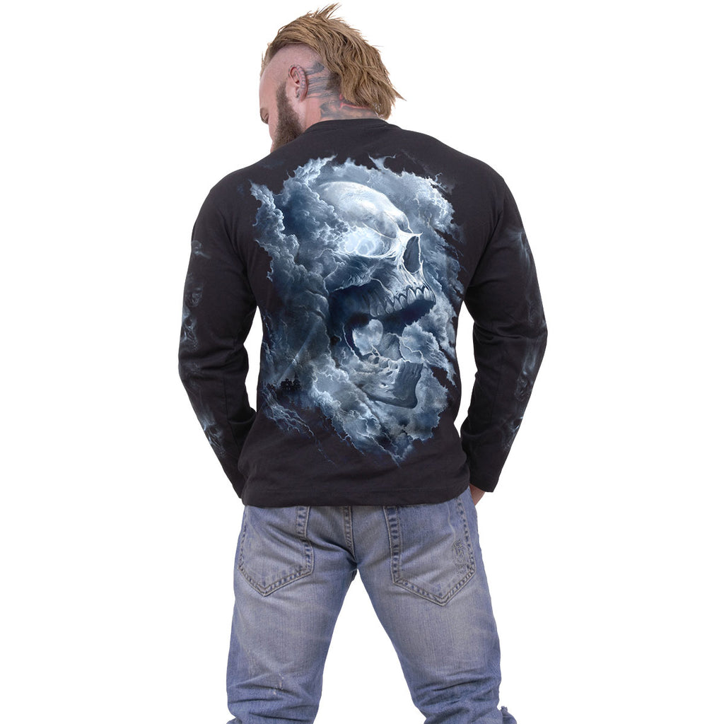 Spiral Unisex Long Sleeve T-Shirt: Grave Skies (Black) (Back & Sleeve Print)