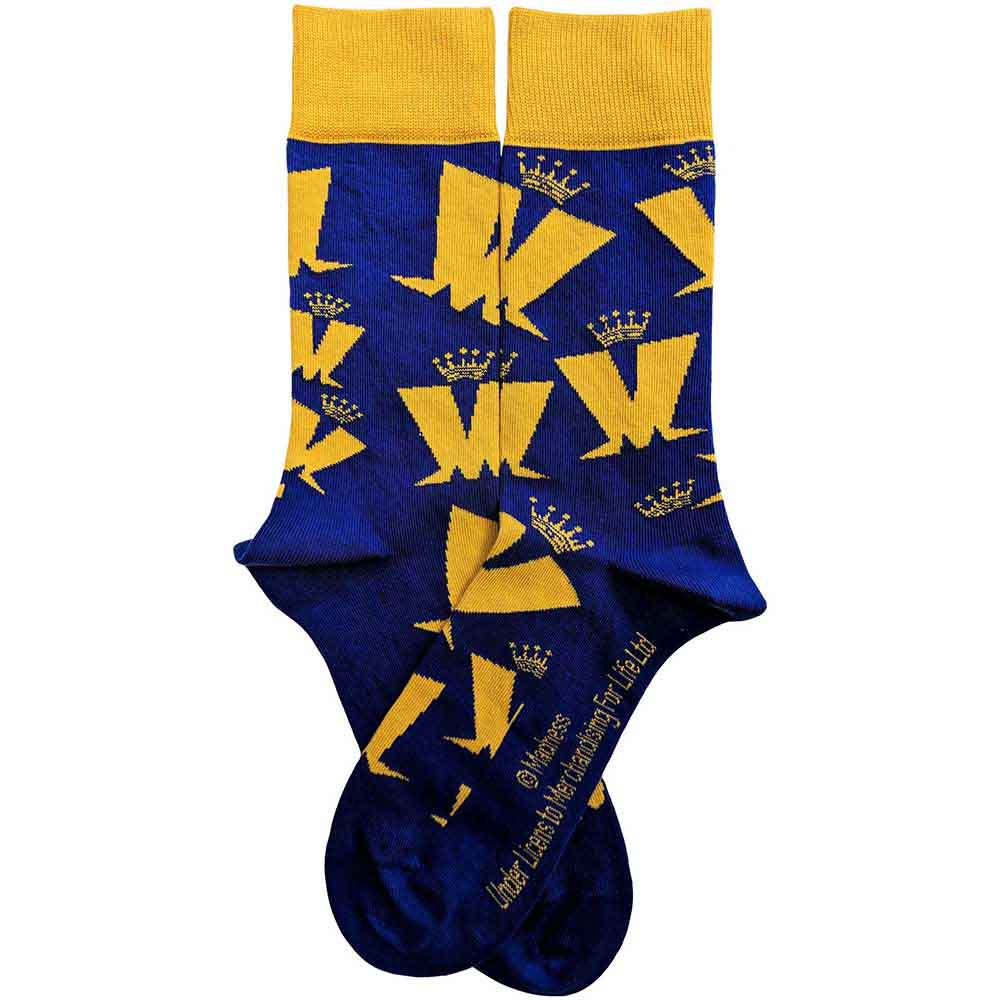 Madness Unisex Ankle Socks: Crown & M Pattern (Blue) (UK Size 7 - 11)
