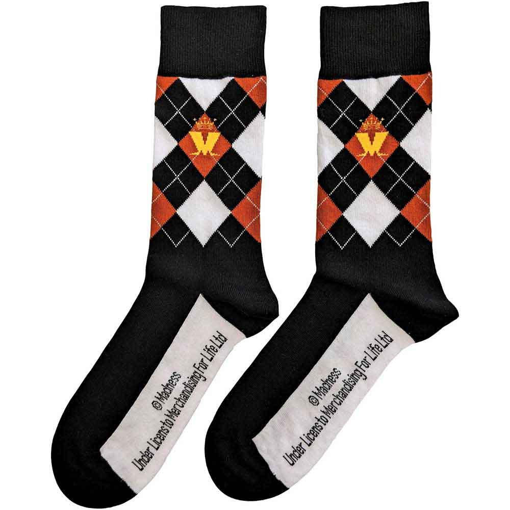 Madness Unisex Ankle Socks: Crown & M Brown Diamond (Black) (UK Size 7 - 11)