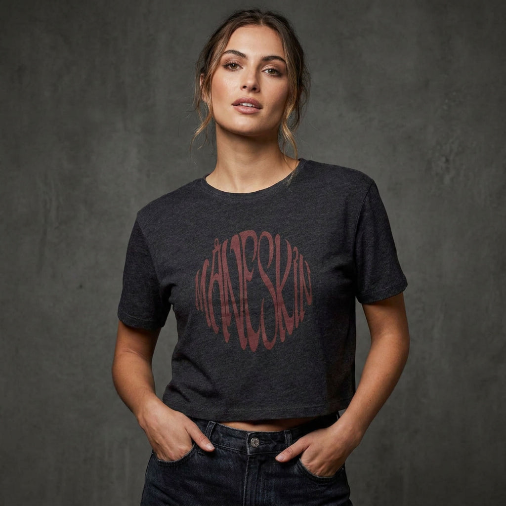 Maneskin Ladies Crop Top: Warped Logo (Charcoal Grey) (Ex-Tour)