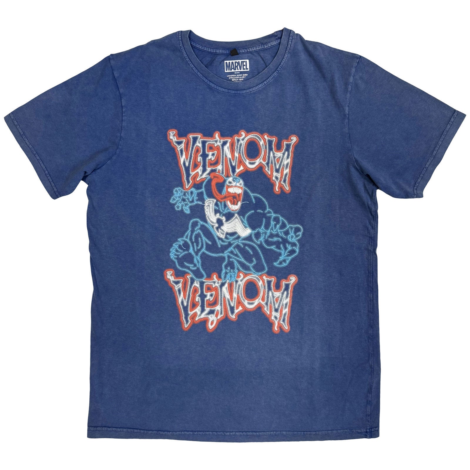 Marvel Comics Unisex Stone Wash T-Shirt: Venom Neon Light Outline (Denim Blue)