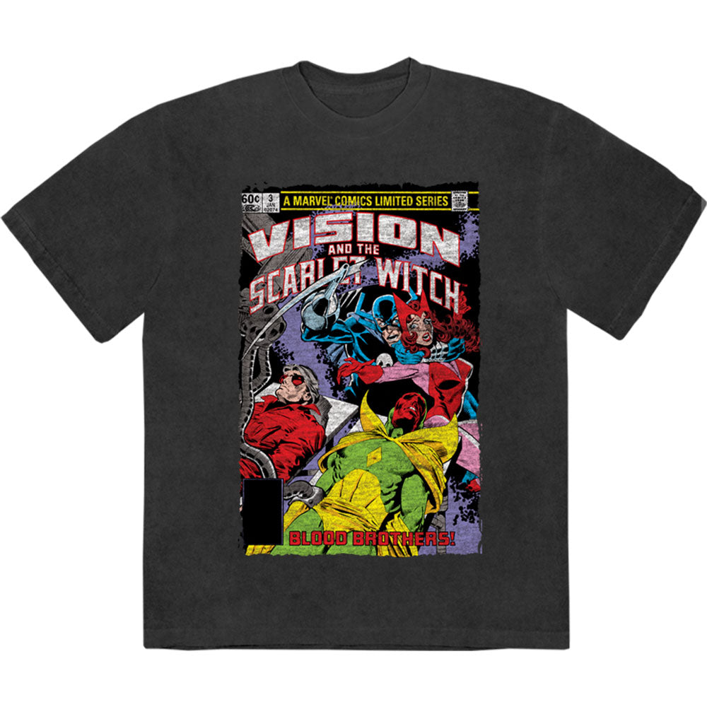 Marvel Comics Unisex Stone Wash T-Shirt: Vision/Scar Witch Blood Bros (Black)