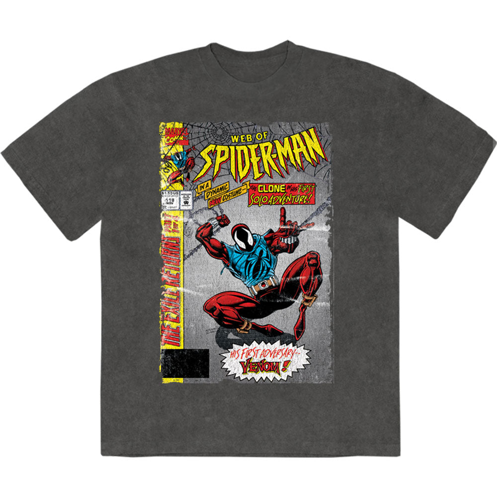 Marvel Comics Unisex Stone Wash T-Shirt: Web Of Spider-Man (Charcoal Grey)