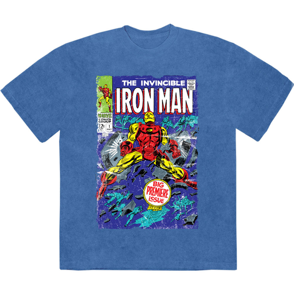 Marvel Comics Unisex Stone Wash T-Shirt: The Invincible Iron Man (Denim Blue)