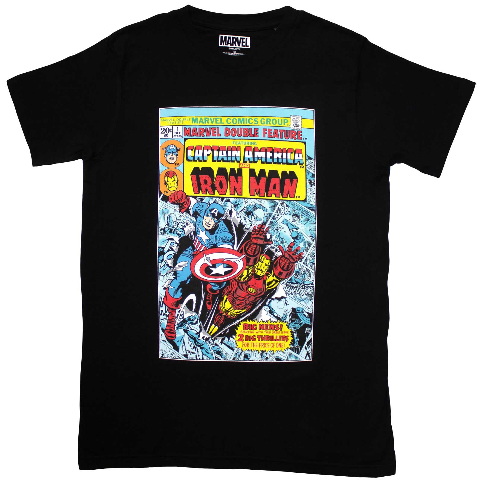 Marvel Comics Unisex T-Shirt: Captain America & Iron Man Comic Cover (Black)