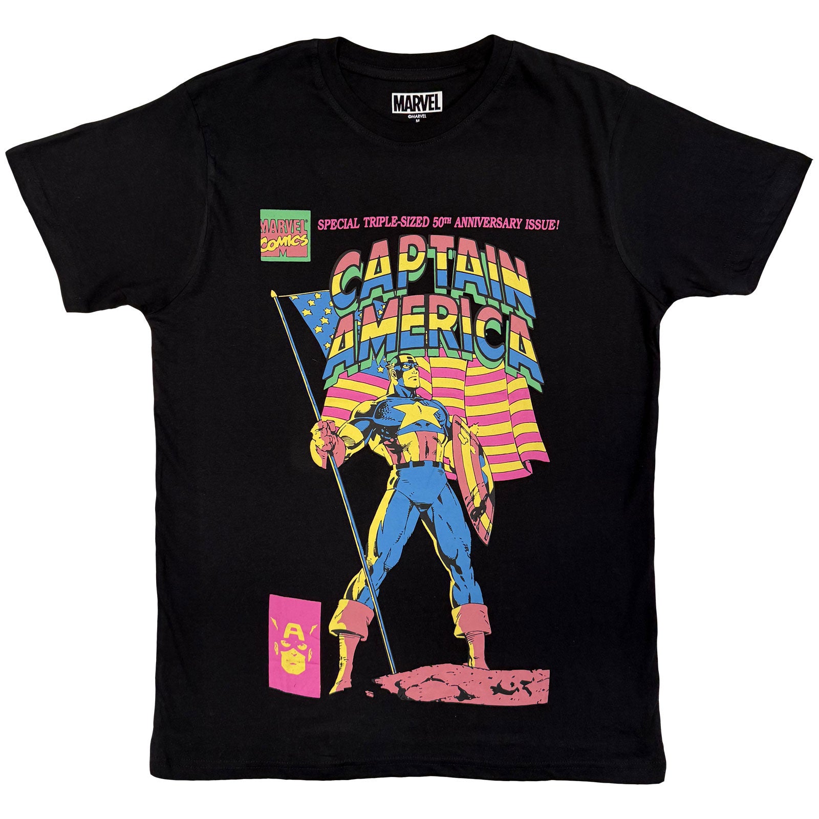 Marvel Comics Unisex T-Shirt: Captain America 50Th Anniversary (Black)