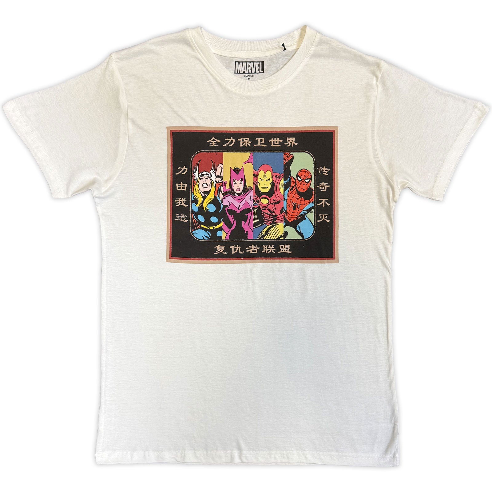 Marvel Comics Unisex T-Shirt: Avengers Framed Japanese (White)