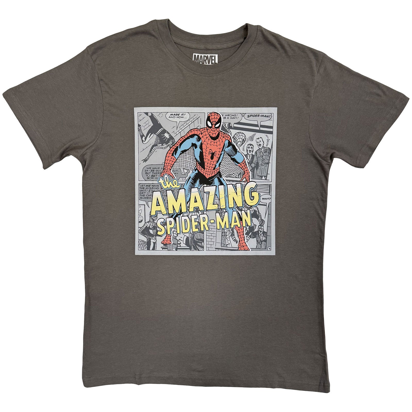 Marvel Comics Unisex T-Shirt: Amazing Spider-Man Comic Background (Charcoal Grey)