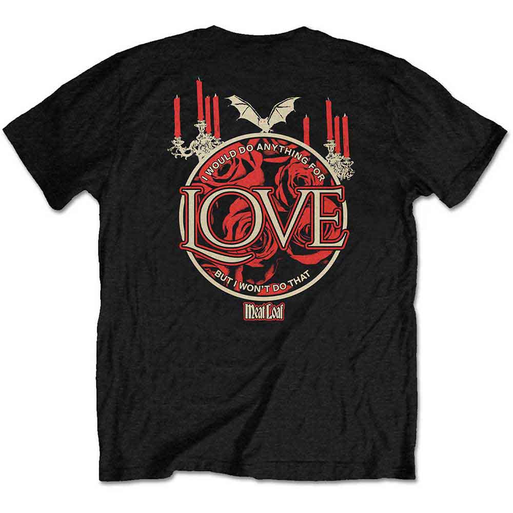 Meat Loaf Unisex T-Shirt: Roses (Black) (Back Print)