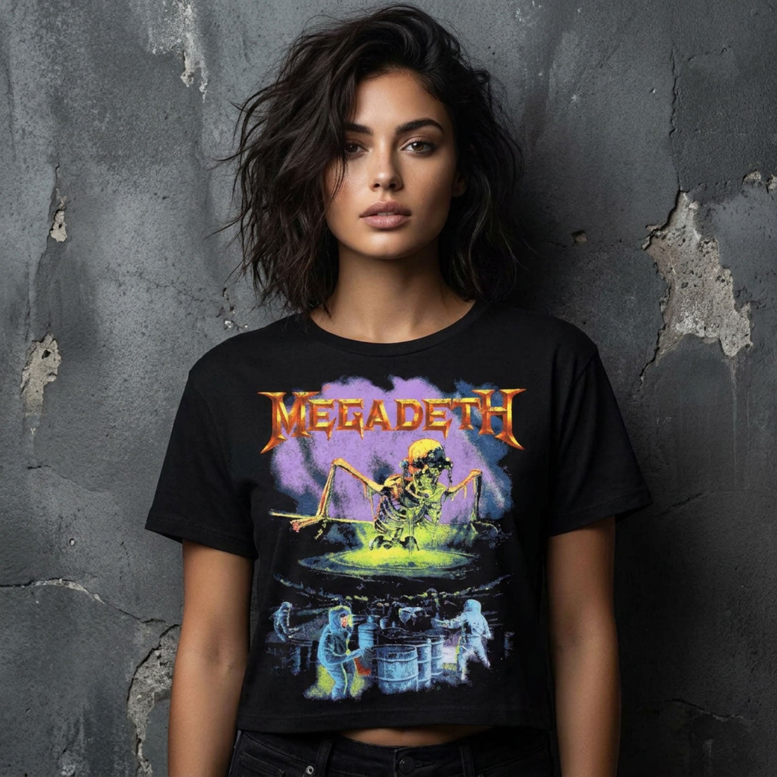 Megadeth Ladies Crop Top: Contaminated (Black) (Back Print)