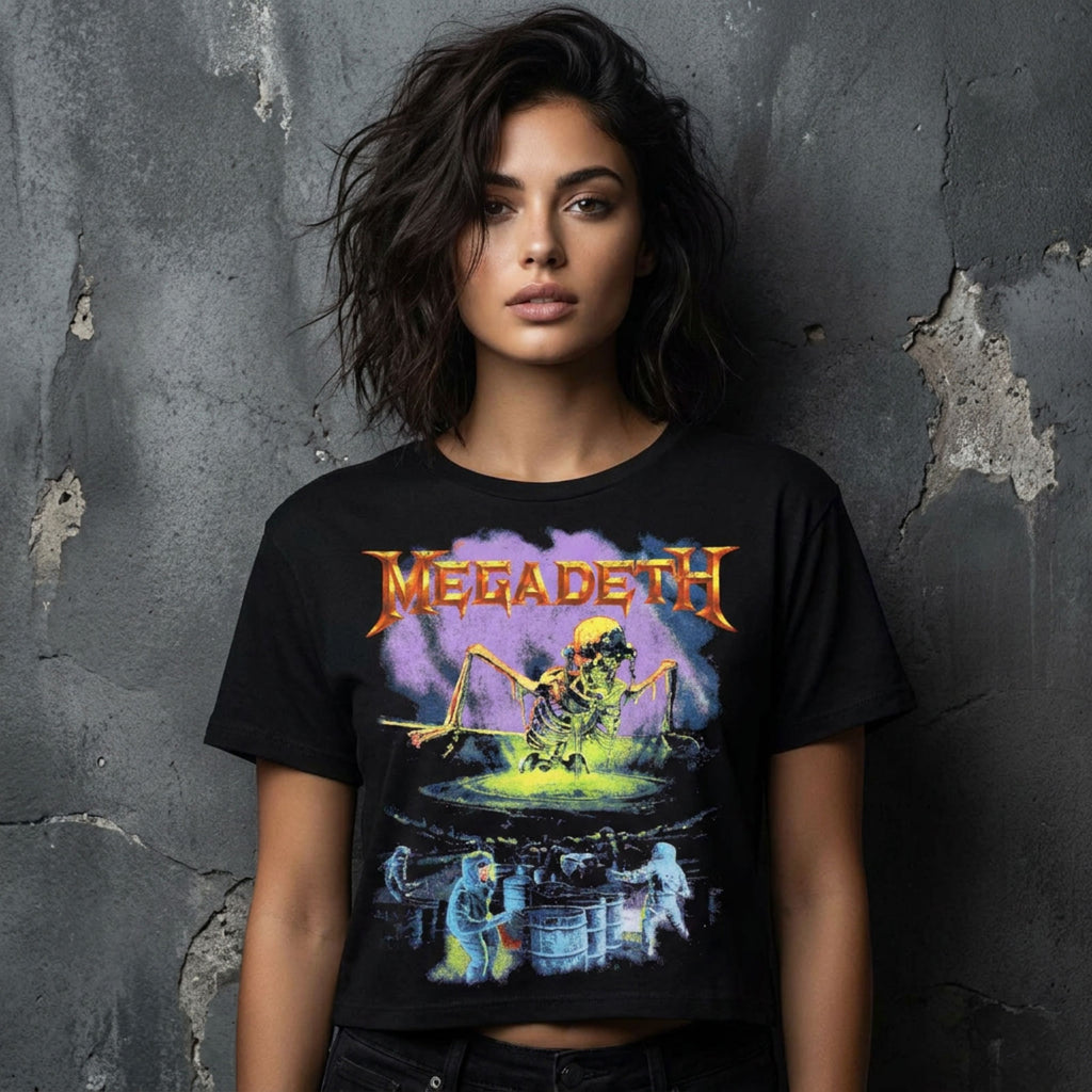 Megadeth Ladies Crop Top: Contaminated (Black) (Back Print)
