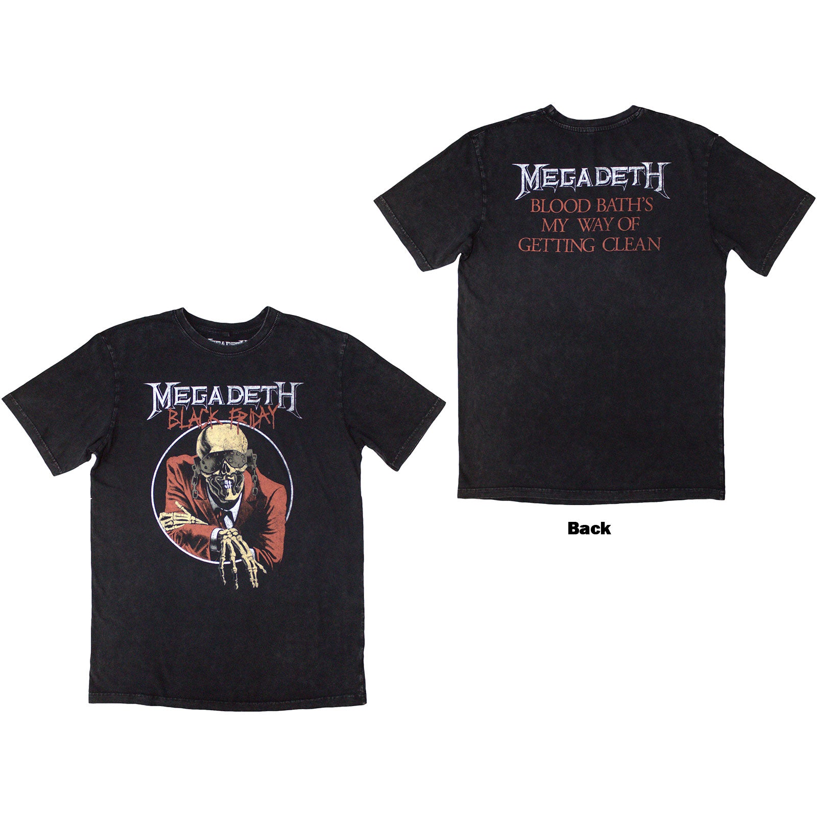 Megadeth Unisex Stone Wash T-Shirt: Black Friday (Charcoal Grey) (Back Print)