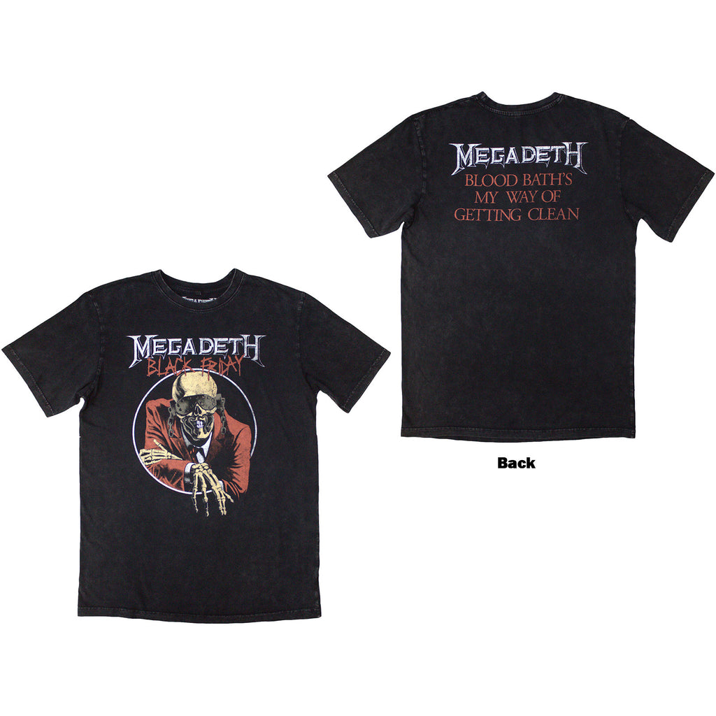 Megadeth Unisex Stone Wash T-Shirt: Black Friday (Charcoal Grey) (Back Print)