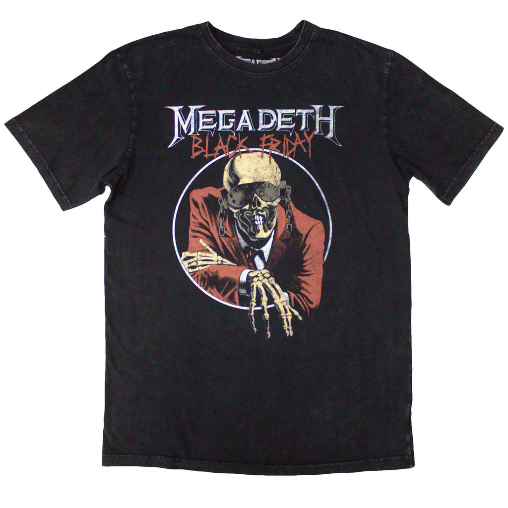 Megadeth Unisex Stone Wash T-Shirt: Black Friday (Charcoal Grey) (Back Print)