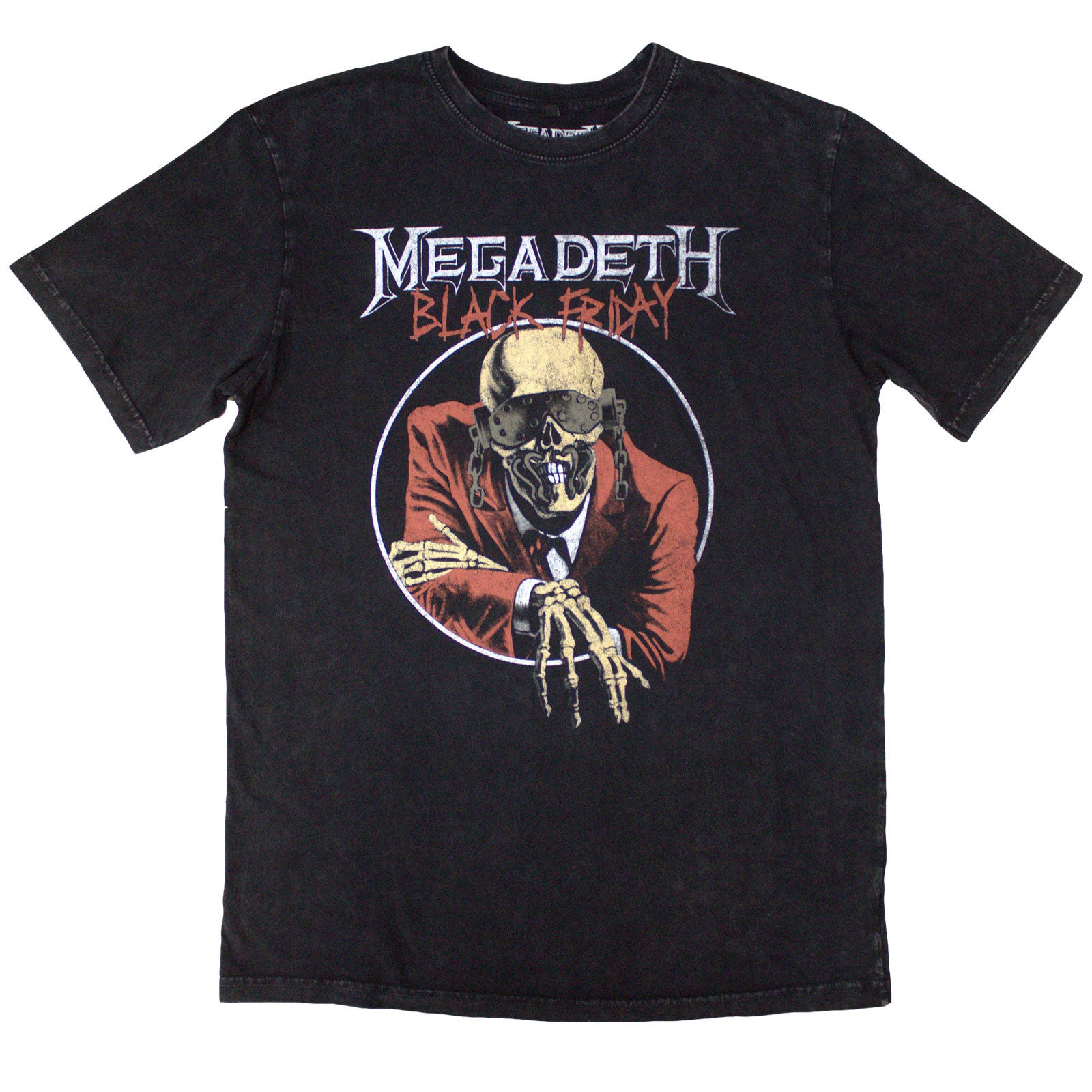 Megadeth Unisex Stone Wash T-Shirt: Black Friday (Charcoal Grey) (Back Print)