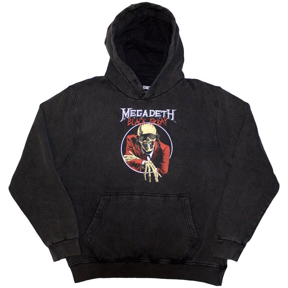 Megadeth Unisex Stone Wash Pullover Hoodie: Black Friday (Charcoal Grey) (Back Print & Wash Collection)