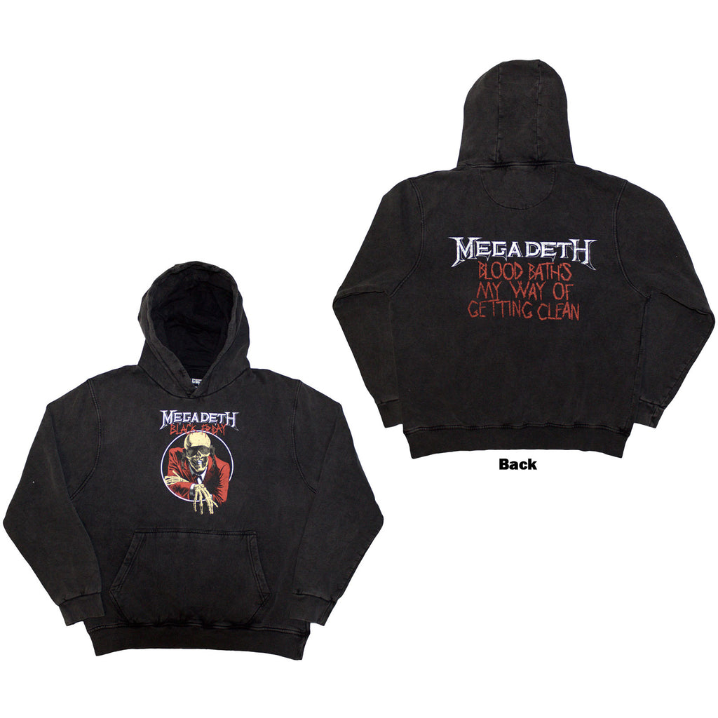 Megadeth Unisex Stone Wash Pullover Hoodie: Black Friday (Charcoal Grey) (Back Print & Wash Collection)