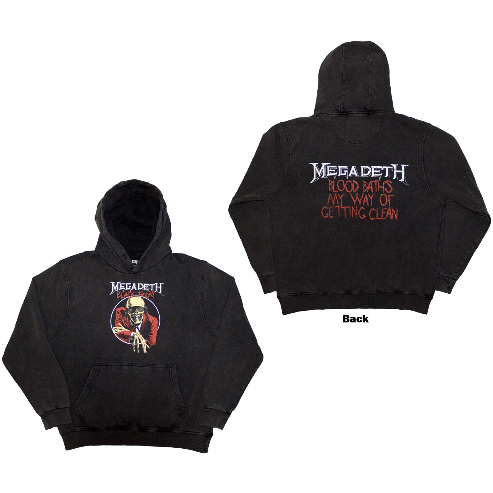 Megadeth Unisex Stone Wash Pullover Hoodie: Black Friday (Charcoal Grey) (Back Print & Wash Collection)