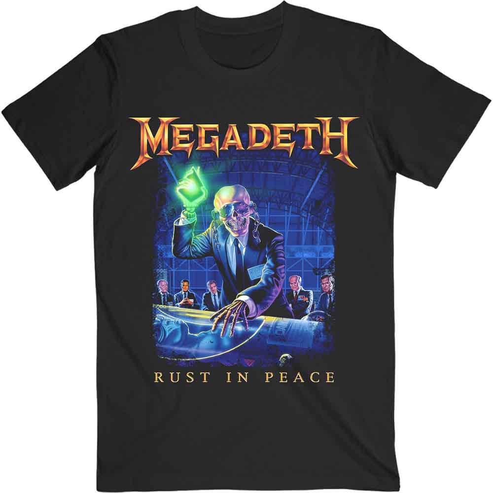 Megadeth Unisex T-Shirt: Rust In Peace Track list (Black) (Back Print)