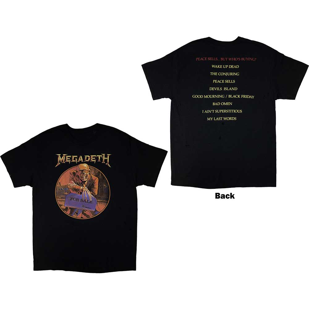 Megadeth Unisex T-Shirt: Peace Sells Track list (Black) (Back Print)