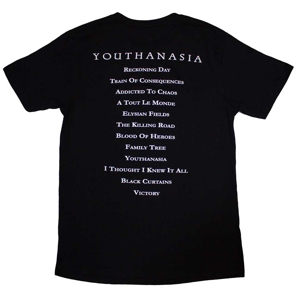 Megadeth Unisex T-Shirt: Youthanasia Tracklist (Black) (Back Print)