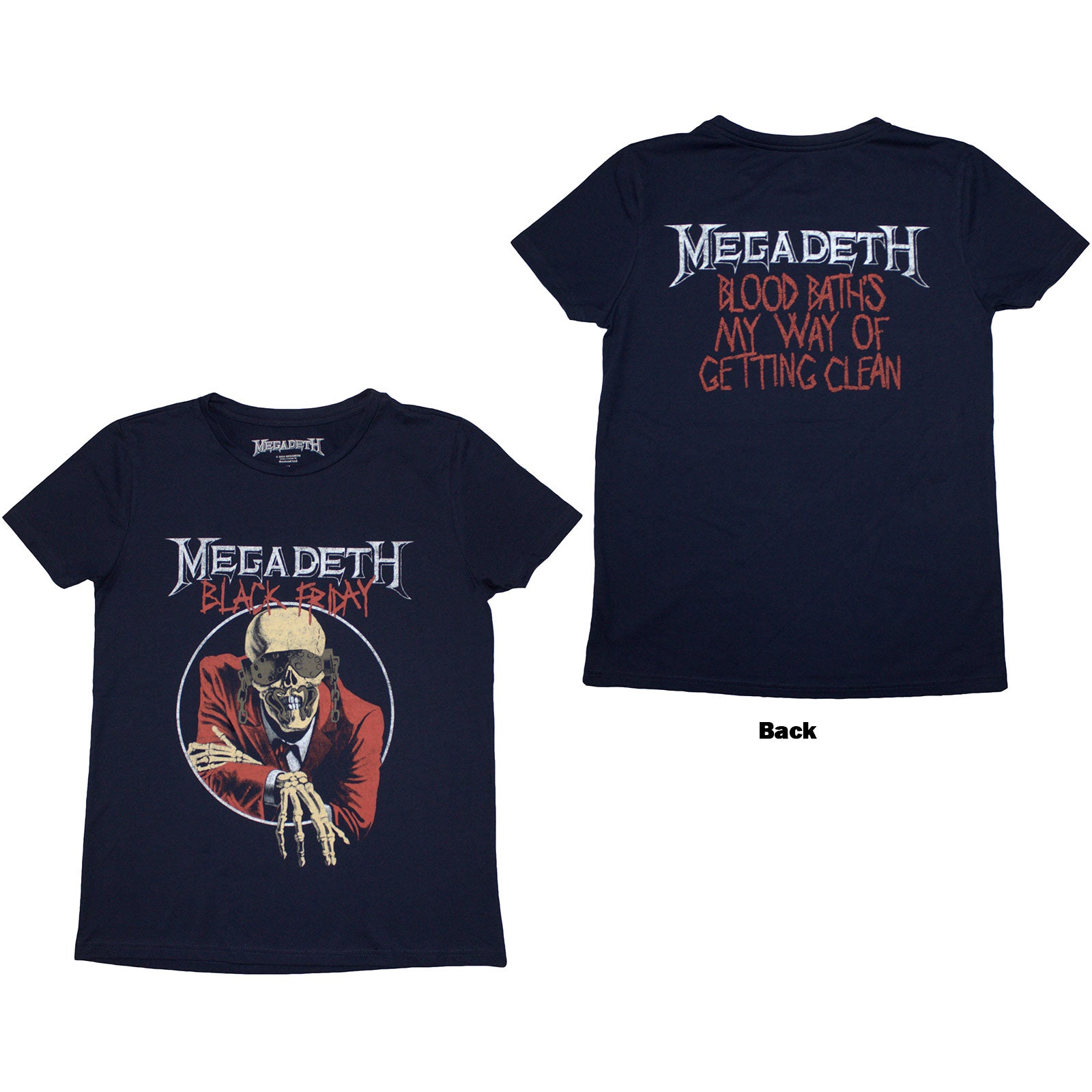 Megadeth Ladies T-Shirt: Black Friday (Navy Blue) (Back Print)