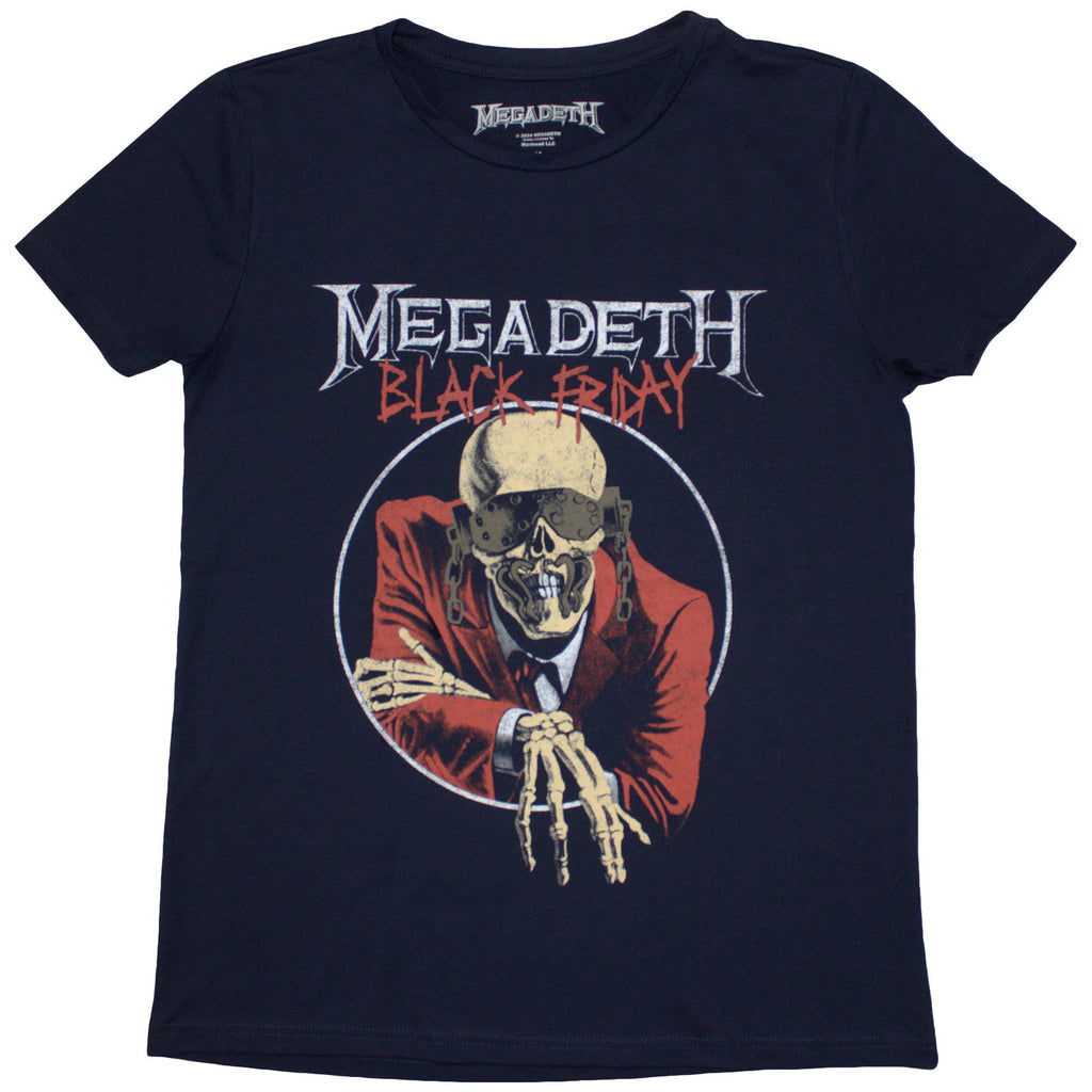 Megadeth Ladies T-Shirt: Black Friday (Navy Blue) (Back Print)