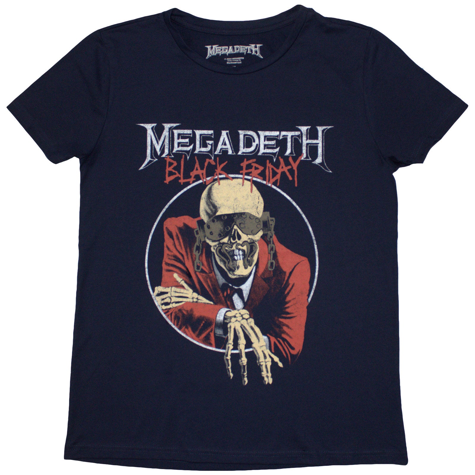 Megadeth Ladies T-Shirt: Black Friday (Navy Blue) (Back Print)