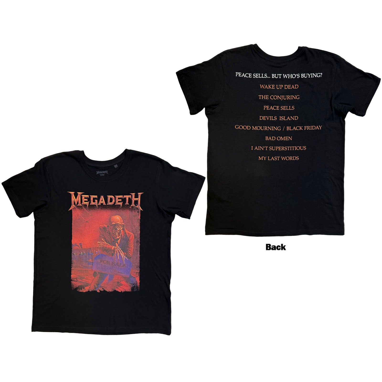 Megadeth Unisex T-Shirt: Peace Sells Album Cover (Black) (Back Print)