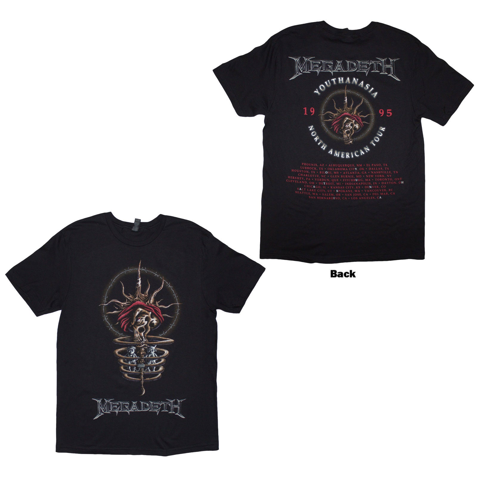 Megadeth Unisex T-Shirt: Youthanasia 1995 North American Tour (Black) (Back Print)