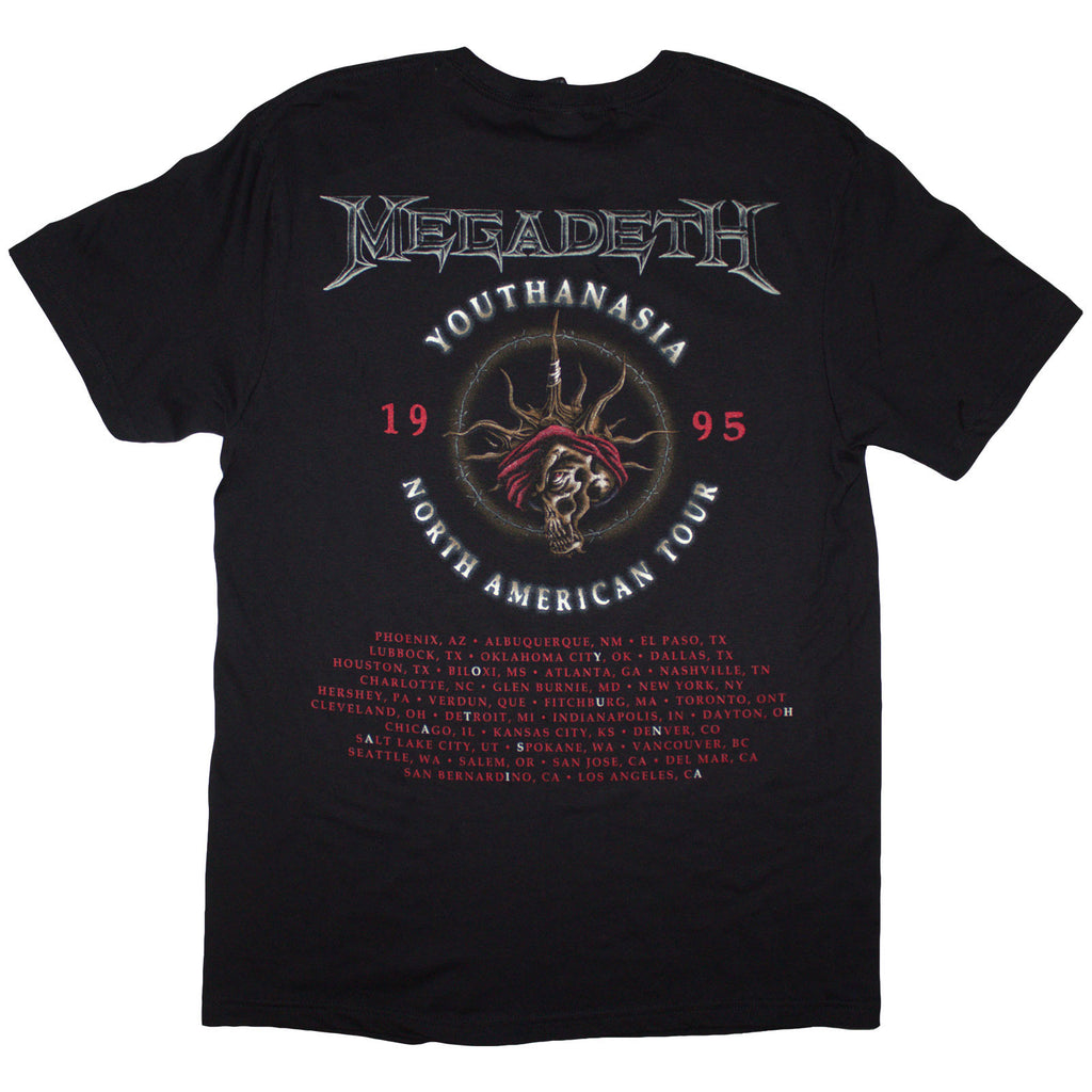 Megadeth Unisex T-Shirt: Youthanasia 1995 North American Tour (Black) (Back Print)