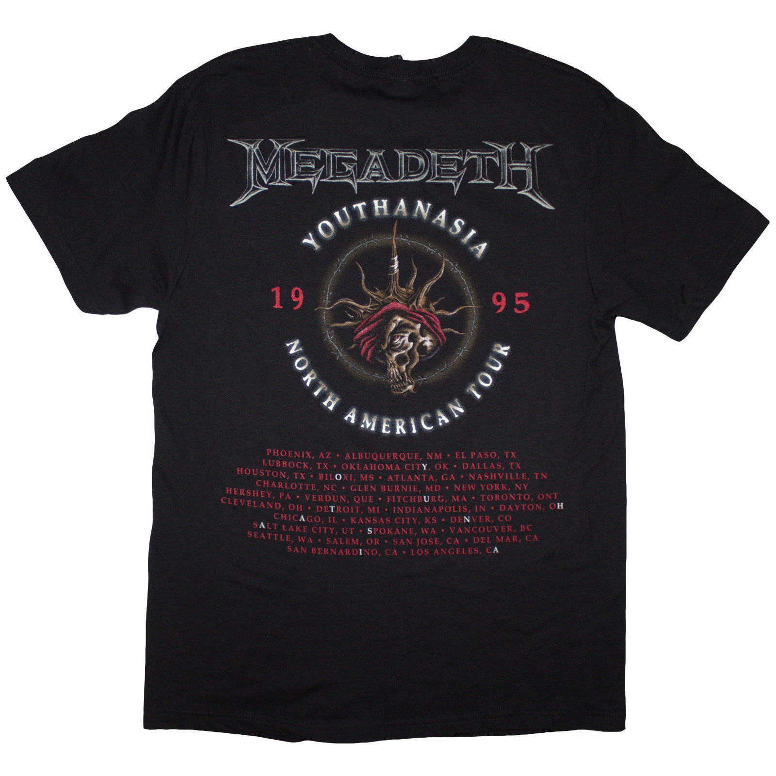 Megadeth Unisex T-Shirt: Youthanasia 1995 North American Tour (Black) (Back Print)