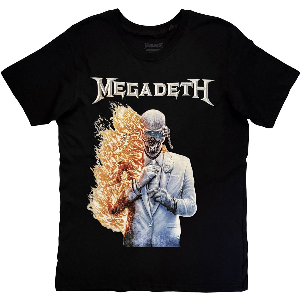 Megadeth Unisex T-Shirt: White Album Vic Flame (Black) (Back Print)