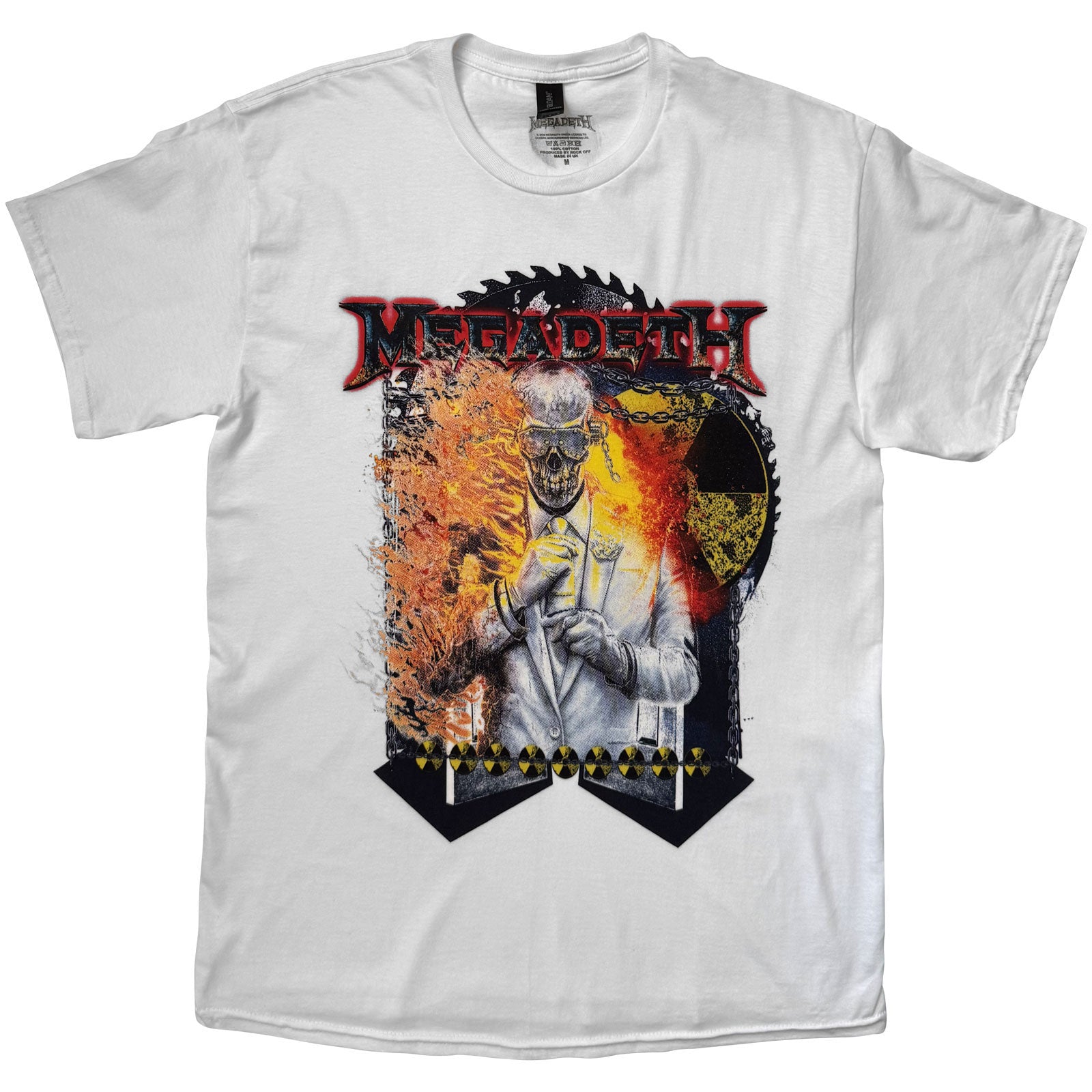 Megadeth Unisex T-Shirt: Vic Sawblade (White)