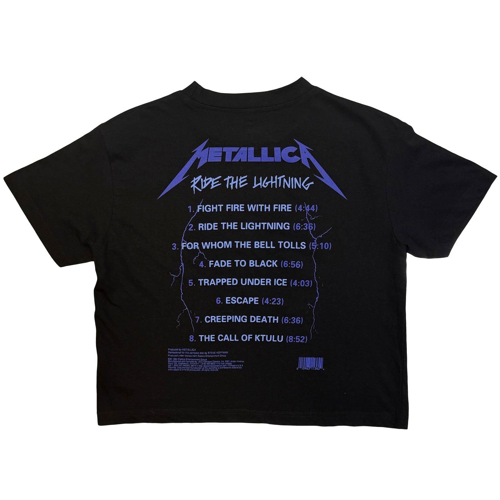 Metallica Ladies Crop Top: Ride The Lightning (Black) (Back Print)
