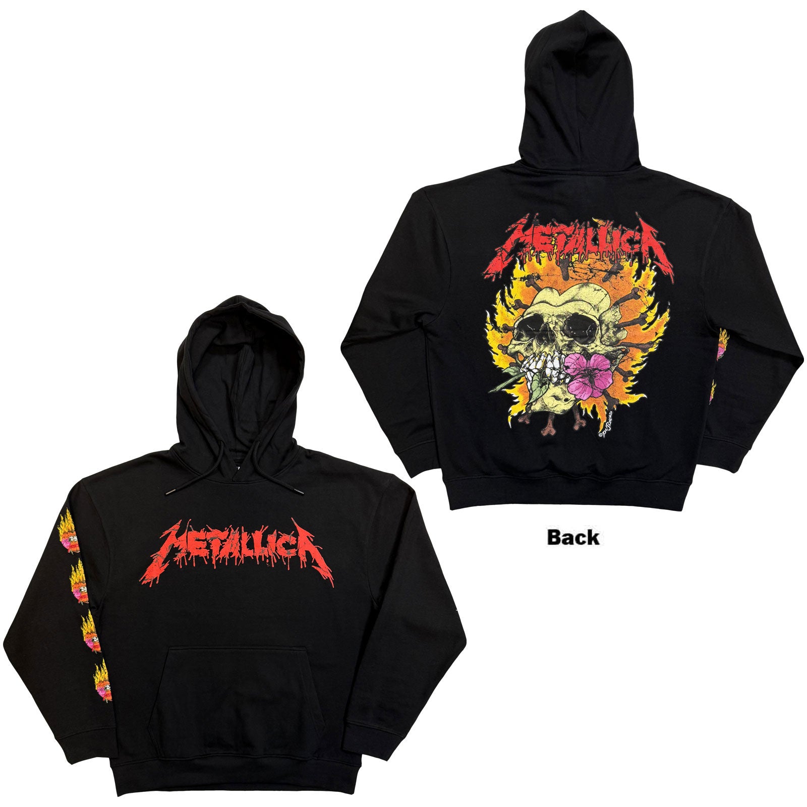 Metallica Unisex Pullover Hoodie: Flower Skull (Black) (Back Print)