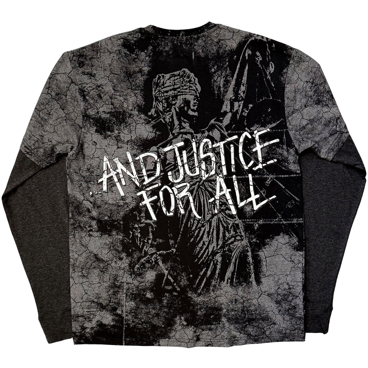 Metallica Unisex Layered Long Sleeve T-Shirt: Justice (Black & Charcoal Grey) (Back Print)