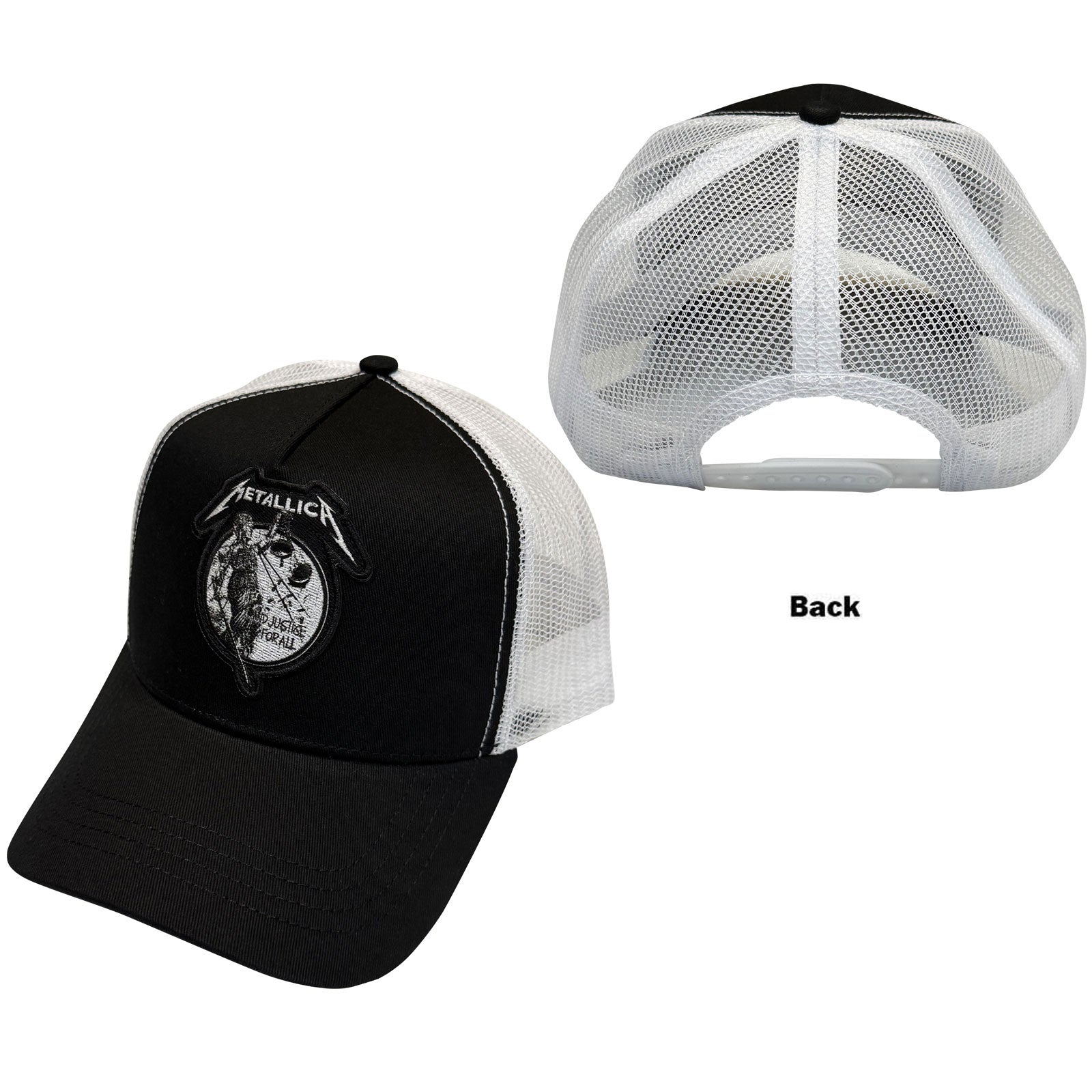 Metallica Unisex Mesh Back Cap: Justice Mono (Black & White)